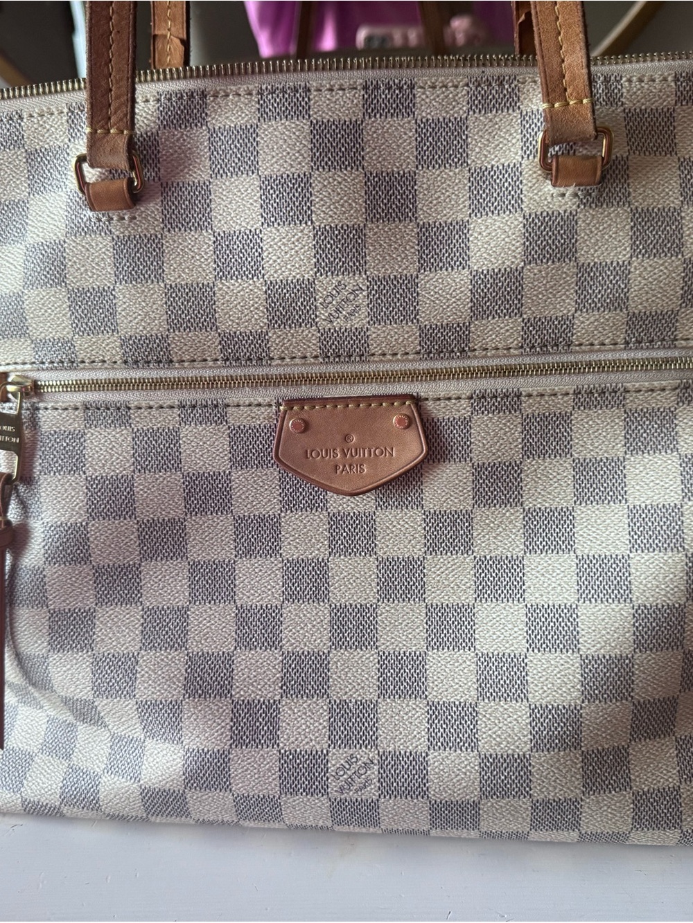 Louis Vuitton Damier Azur Tote in Light Beige and Gray with Vachetta Trim